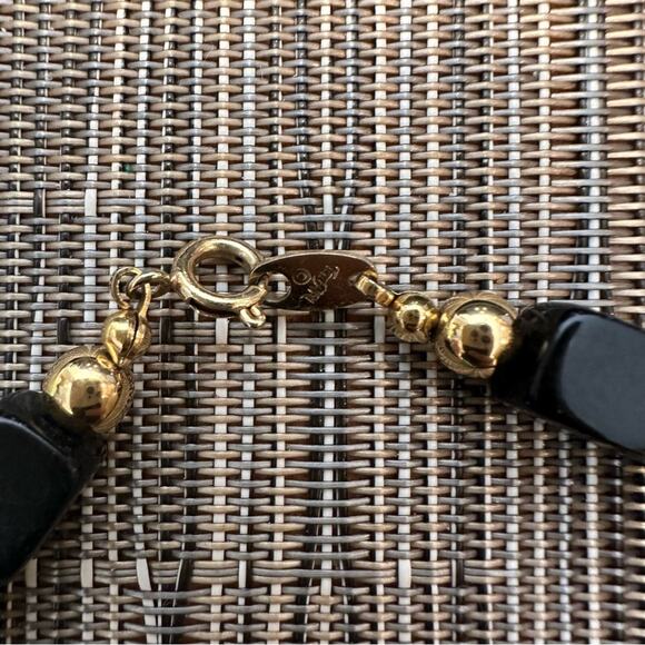 Vintage Trifari Black Gold Tone Beaded String Lucite Long Necklace VTG Retro - Picture 3 of 11